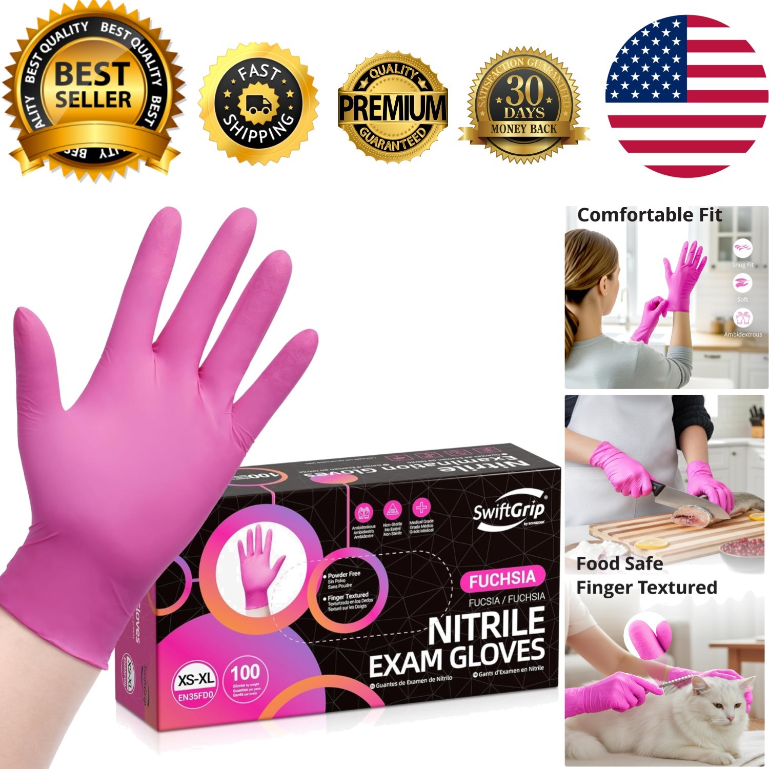 Lightweight 3-Mil Fuchsia Disposable Nitrile Gloves – Safe, Stretchable, 100 CT