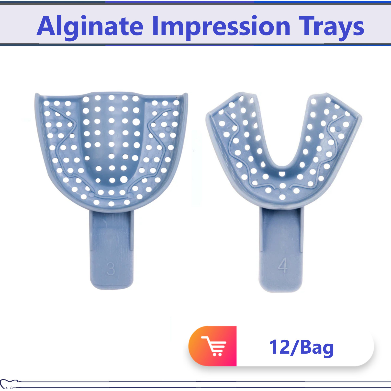 DENTAL IMPRESSION TRAYS UPPER LOWER QUADRANT ANTERIOR S, M, L All Sizes 12/BAG