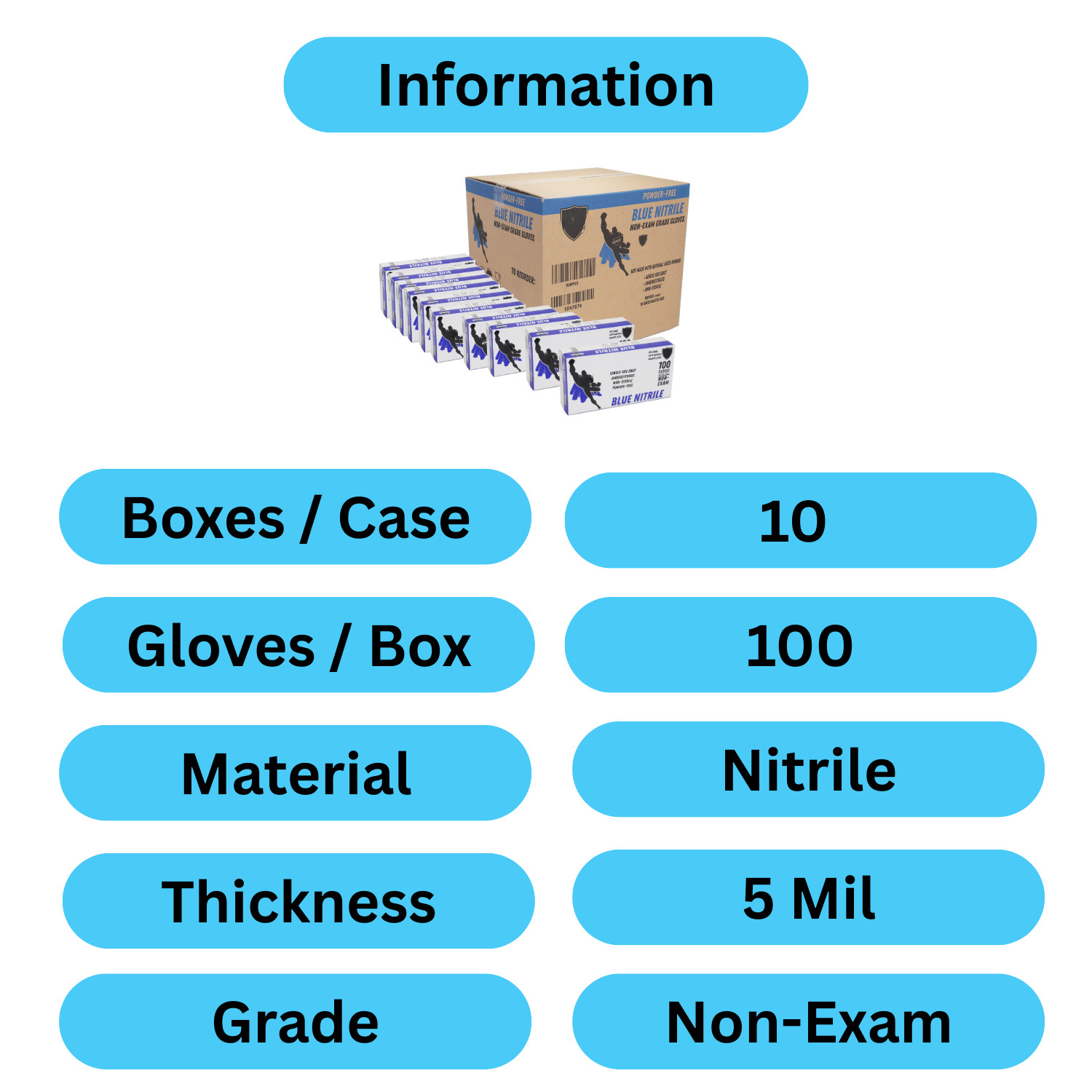 1000 Blue Nitrile Powder-Free Disposable Gloves X-Large 5 MIL Finger-Textured