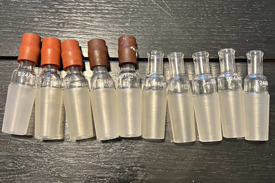 Lot of (10)Kimax Kimble Glass 24/40 Inner Joint Septum Inlet Adapter 199000-2440
