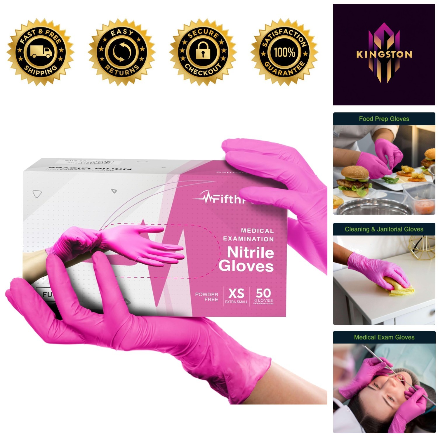 Comfortable Powder-Free Fuchsia Nitrile Gloves – 50 Disposable Medical Gloves