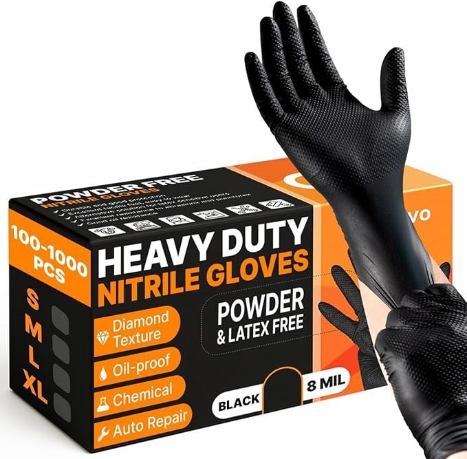 Black Nitrile Gloves 8 Mil | Latex-Free, Powder-Free | 100–1000PCS S–XL, Heavy-D