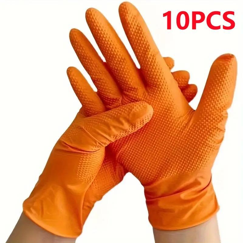 8Mil Heavy Duty Orange Nitrile Gloves Diamond Grip Industrial Mechanic Work Use