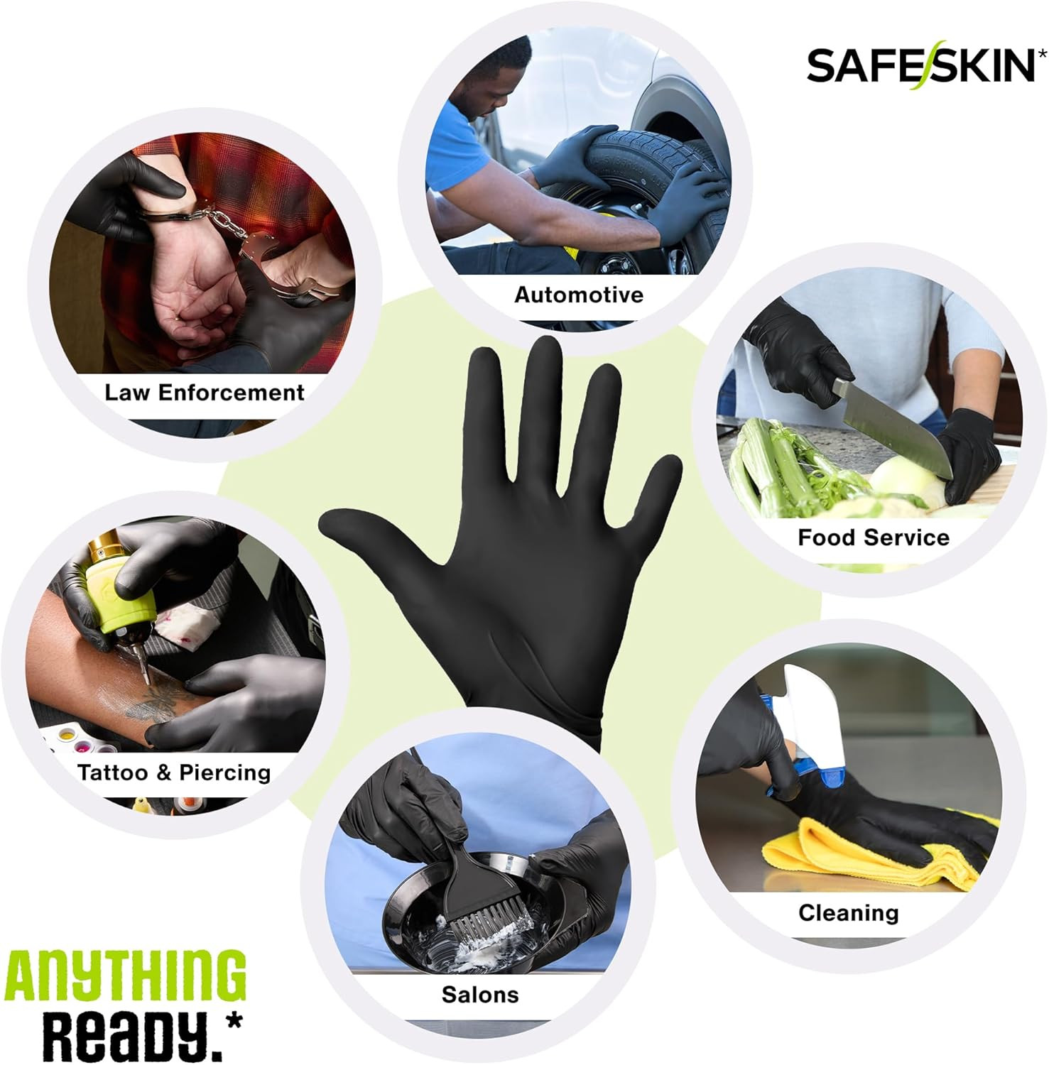 Black Nitrile Disposable Gloves Powder Free Latex Free Tattoo, Food Prep, 3.5 Mi