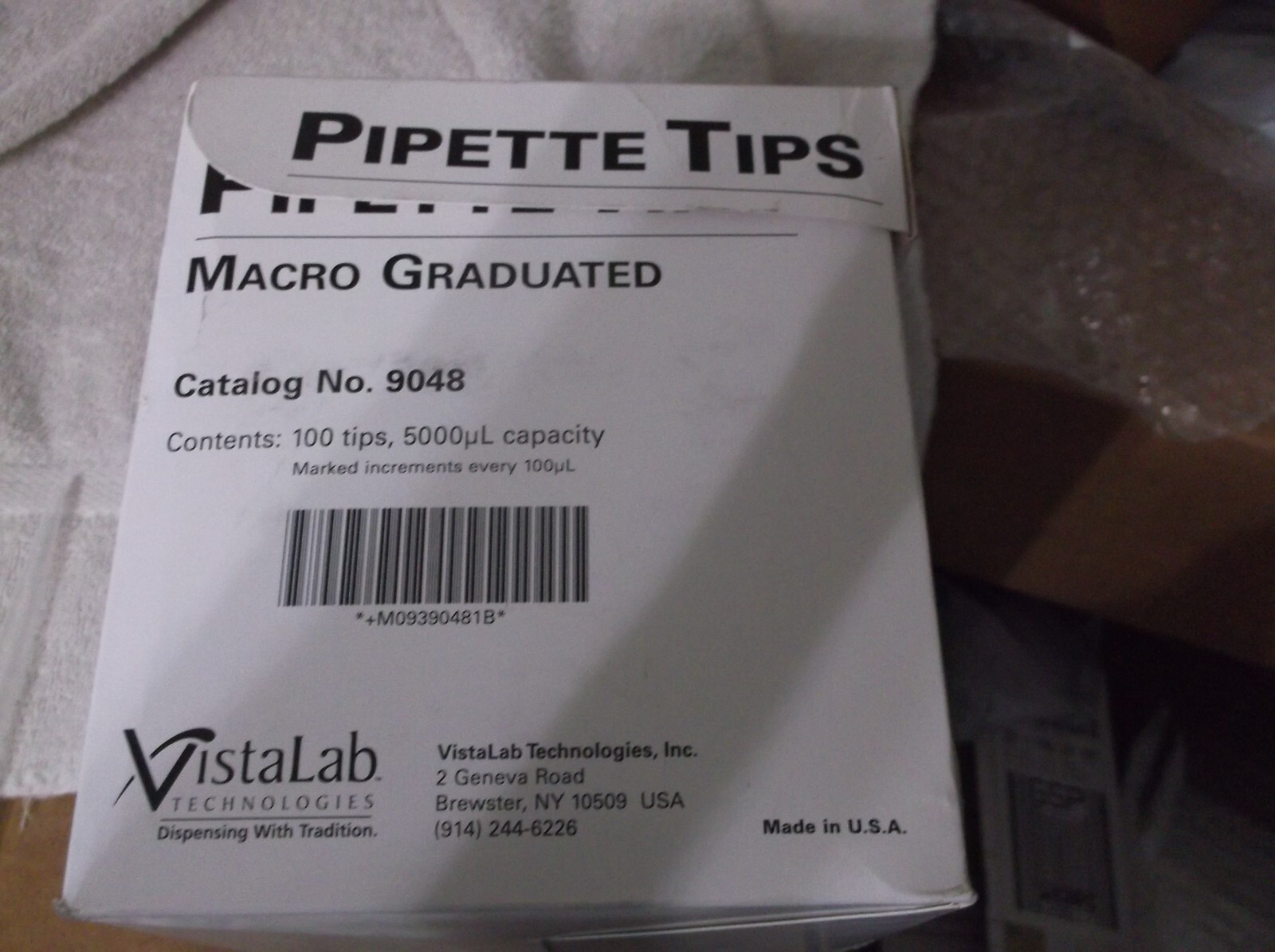 VistaLab Technologies 9048 Macro Graduate Pipette Tips 5000uL – Box of 100 – NEW