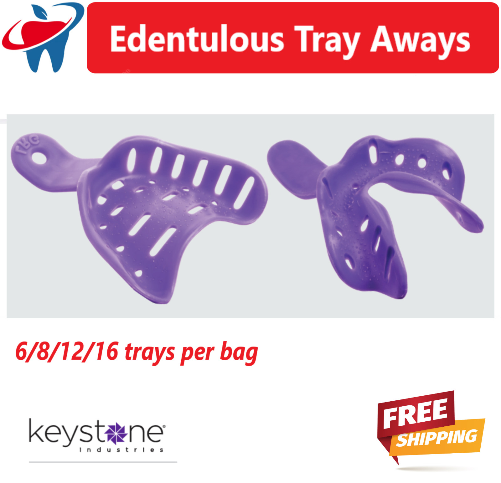 Dental Impression Trays Edentulous TrayAways Perfor Trays, Keystone, Choose Pack