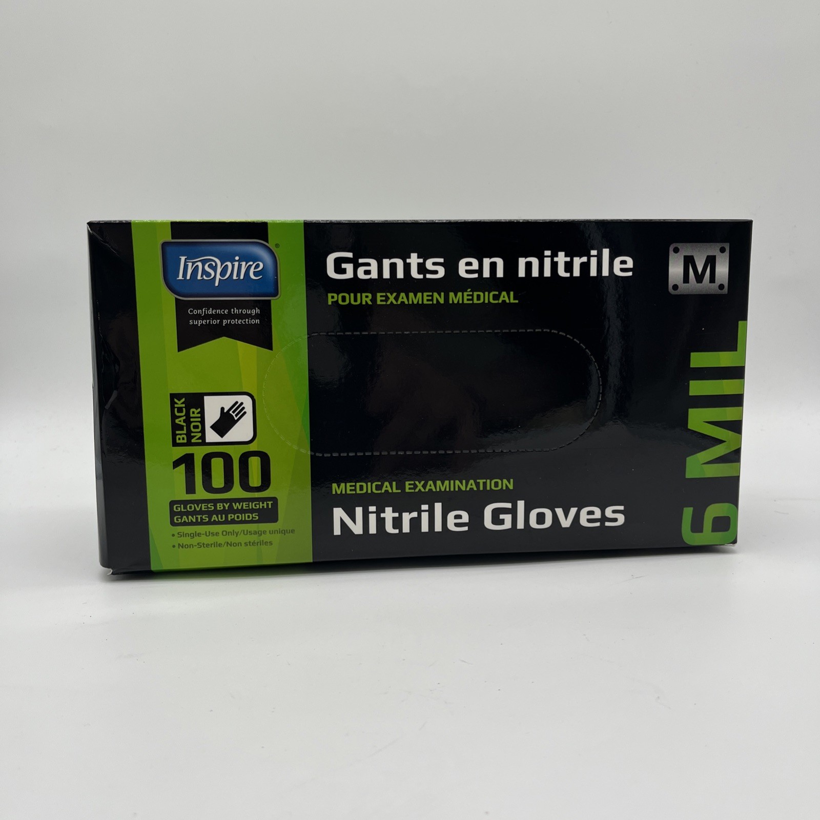 Inspire Black Medical Examination Nitrile Gloves Size M 100 Gloves
