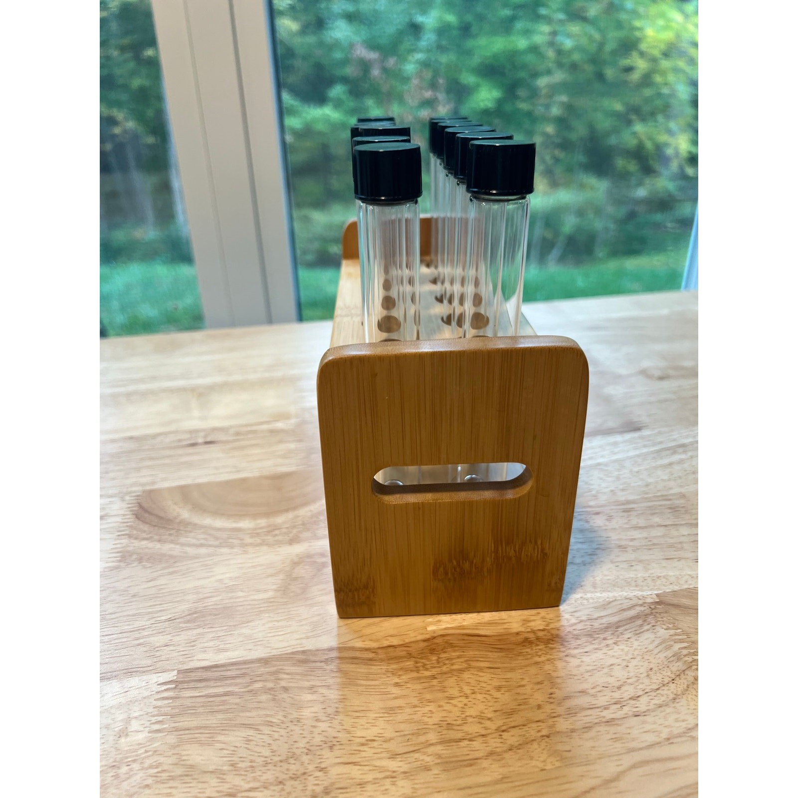 12 Capped Glass Test Tubes with Wood Stand Display Rack Science Lab Testing