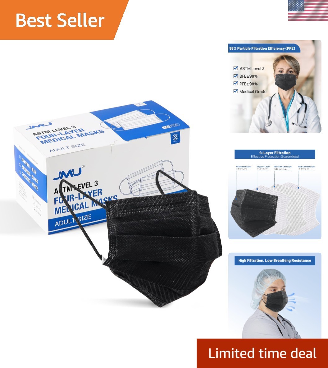 High Filtration Black Face Masks – 50 Pack, 4-Layers of Ultimate Protection