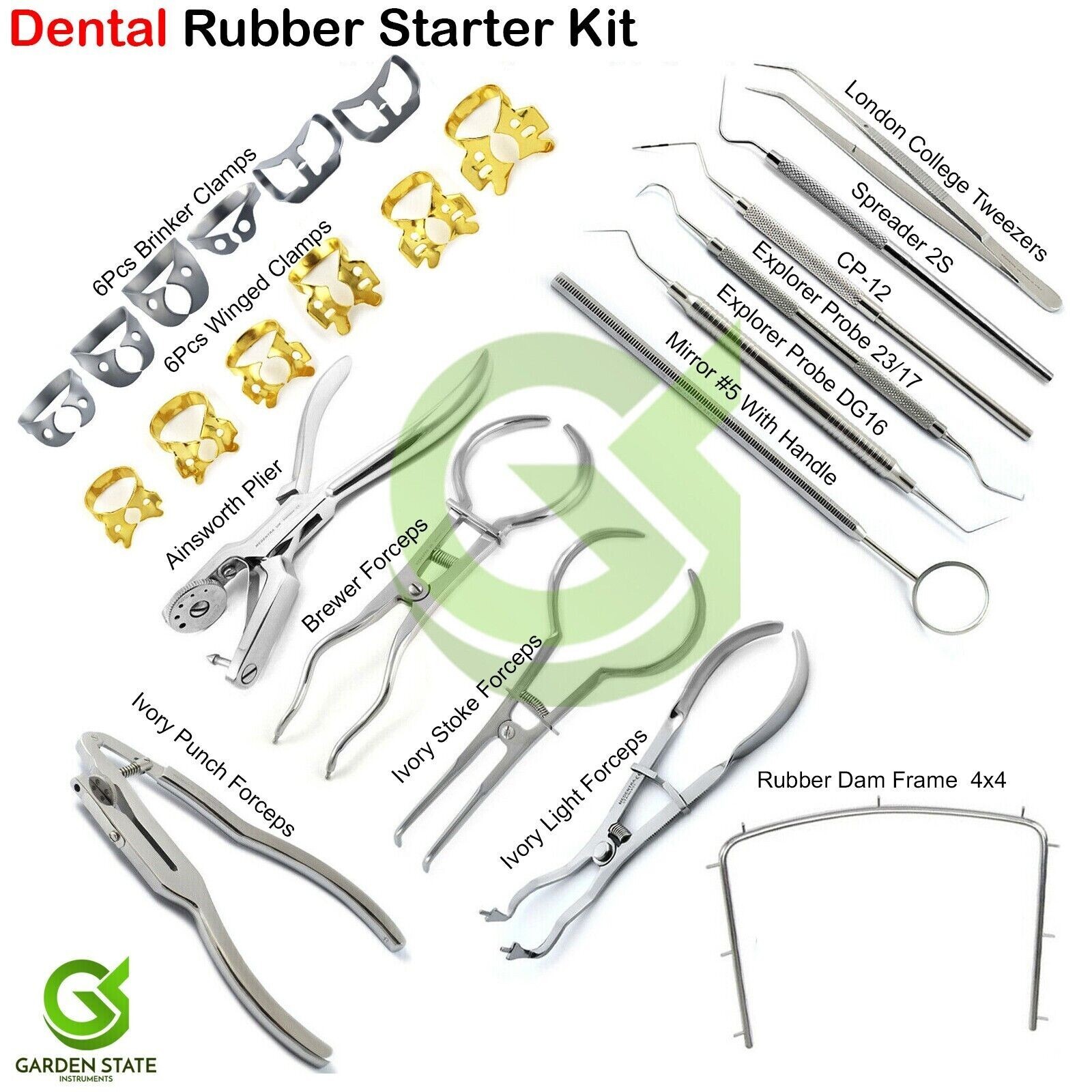 Dental Rubber Dam Kit Endodontic Restorative Scaler Brinker Clamps Forceps