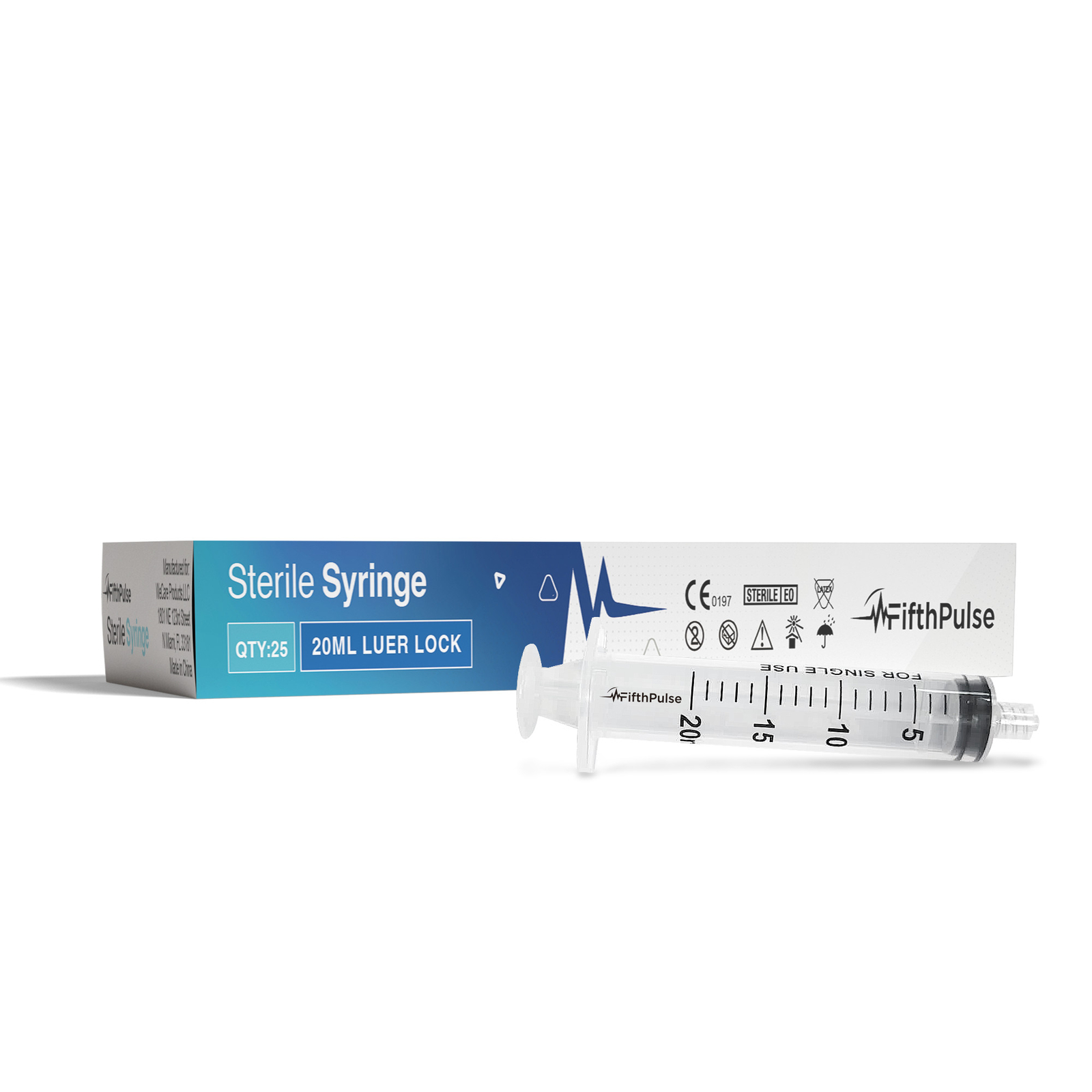 FifthPulse 20ml Syringe with Luer Lock (NO Needle) Dispensing Sterile – 25-Pack