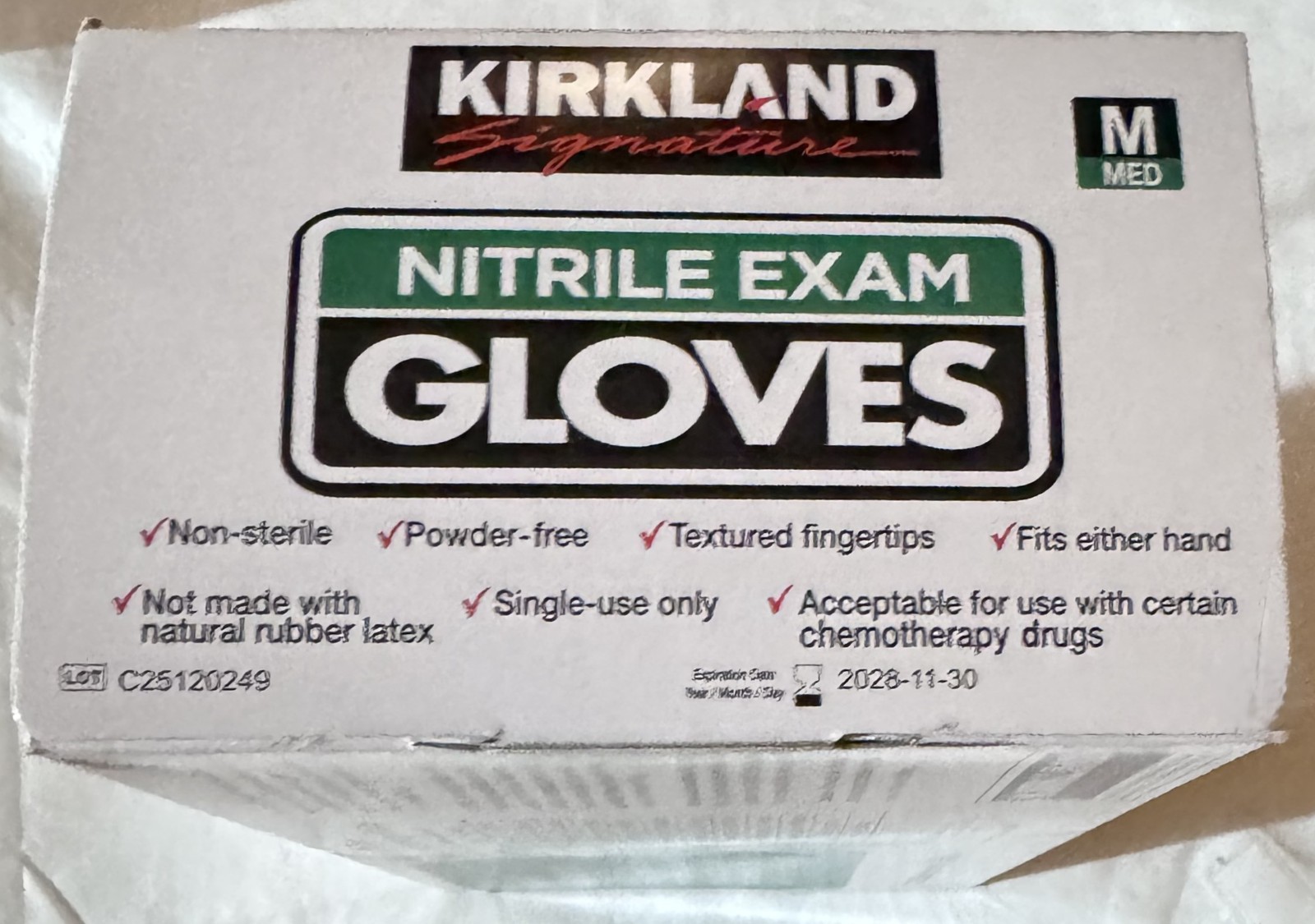 KIRKLAND BOX OF 200 NITRILE EXAM GLOVES POWDER FREE Textured Fingertips * MEDIUM