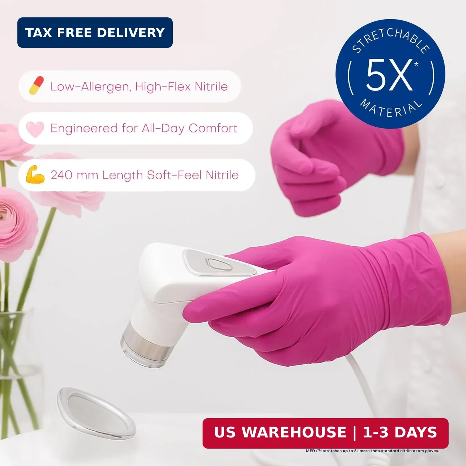 Supmedic Nitrile Exam Gloves, 4 Mil 100 Pcs Powder-Free Latex-Free Cooking Food-