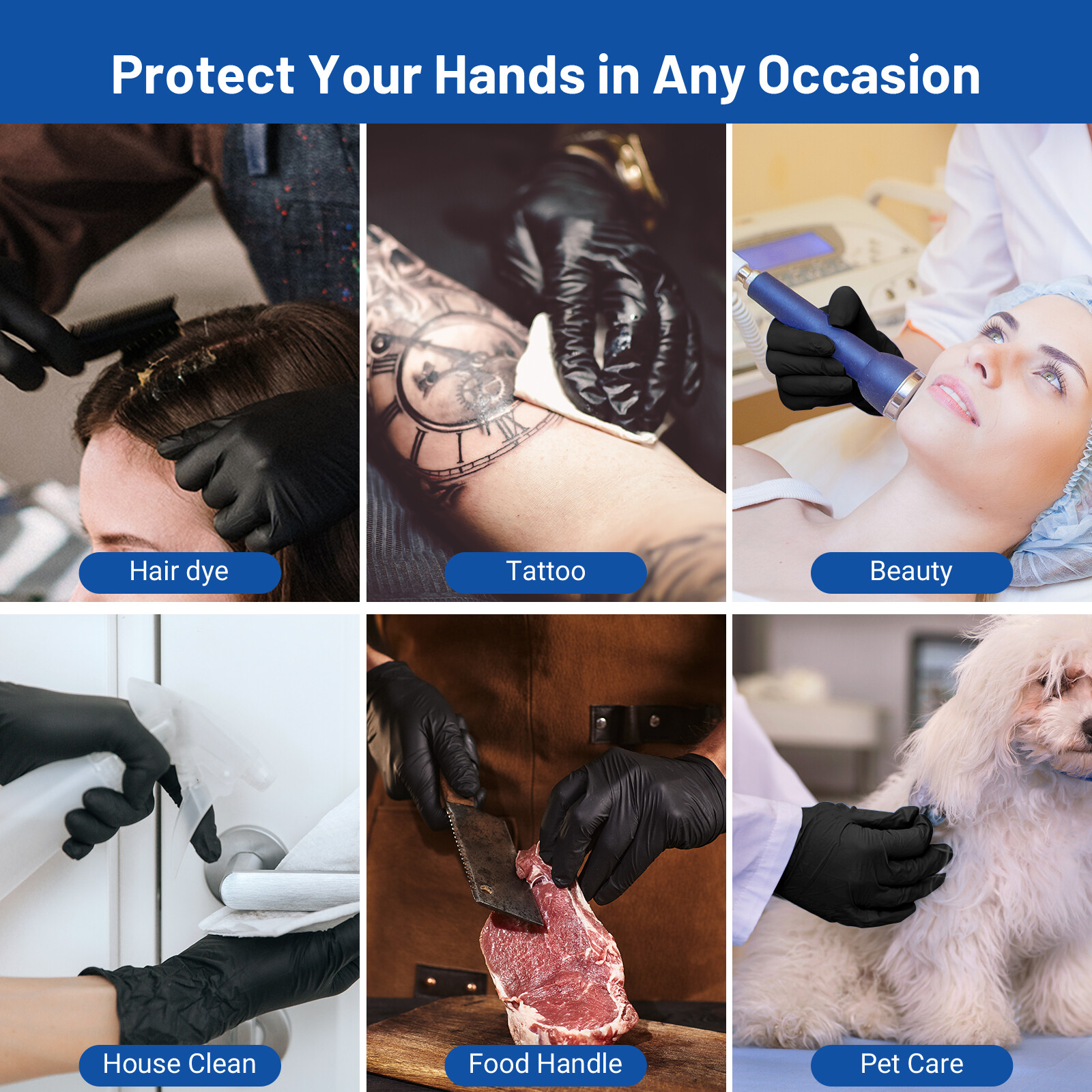 1200/Case JMU Nitrile Gloves BLACK Medical Exam Gloves 3.5 Mil（XS/S/M/L/XL）