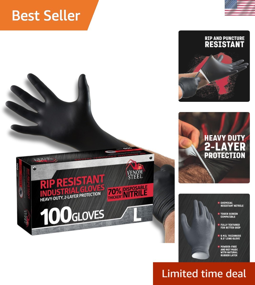 Industrial Nitrile Gloves, Chemical Resistant Disposable Black Gloves, Latex-…