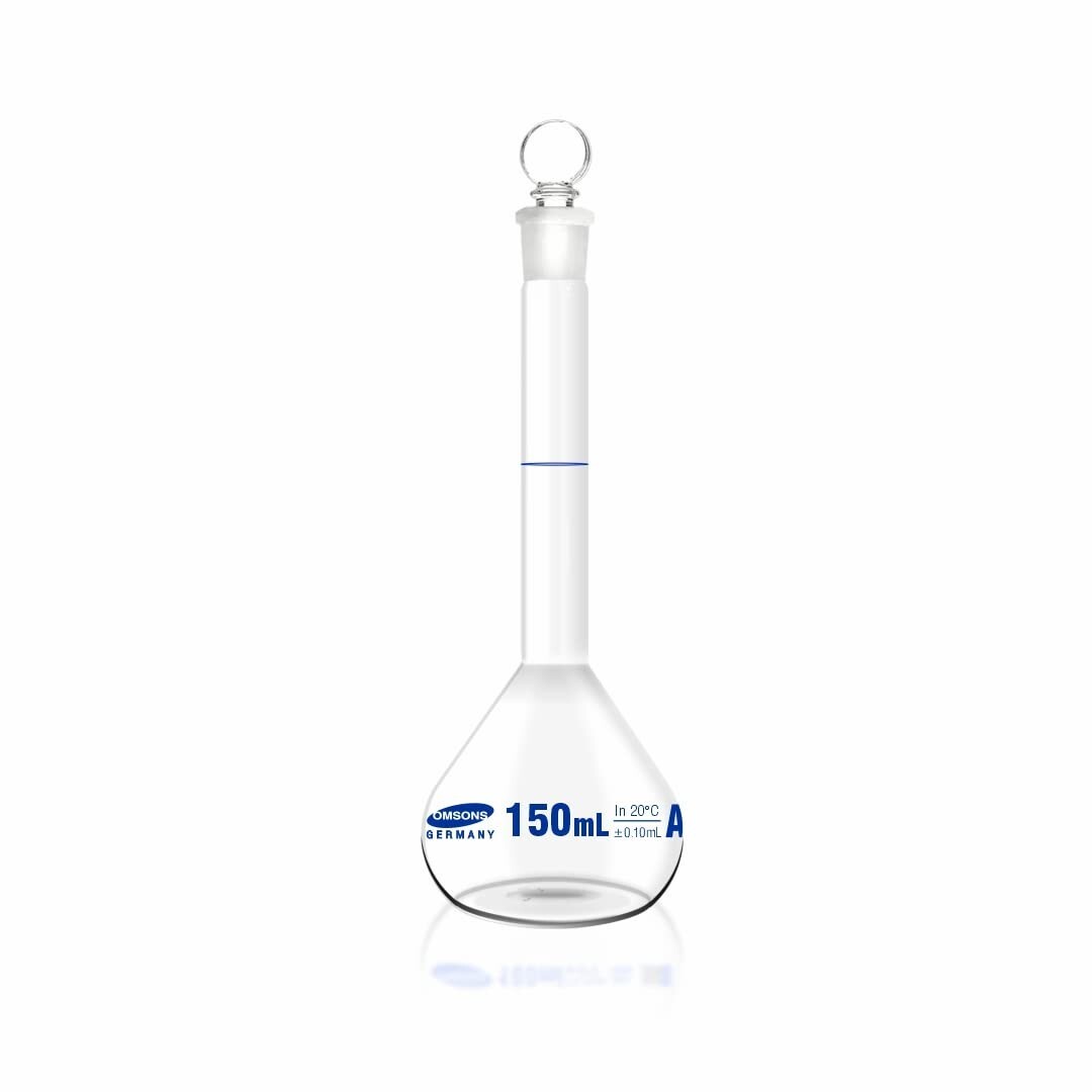 Omsons Glassware|Volumetric Flask|Class A| 150ml |Pack of 2|NABL Certificate|