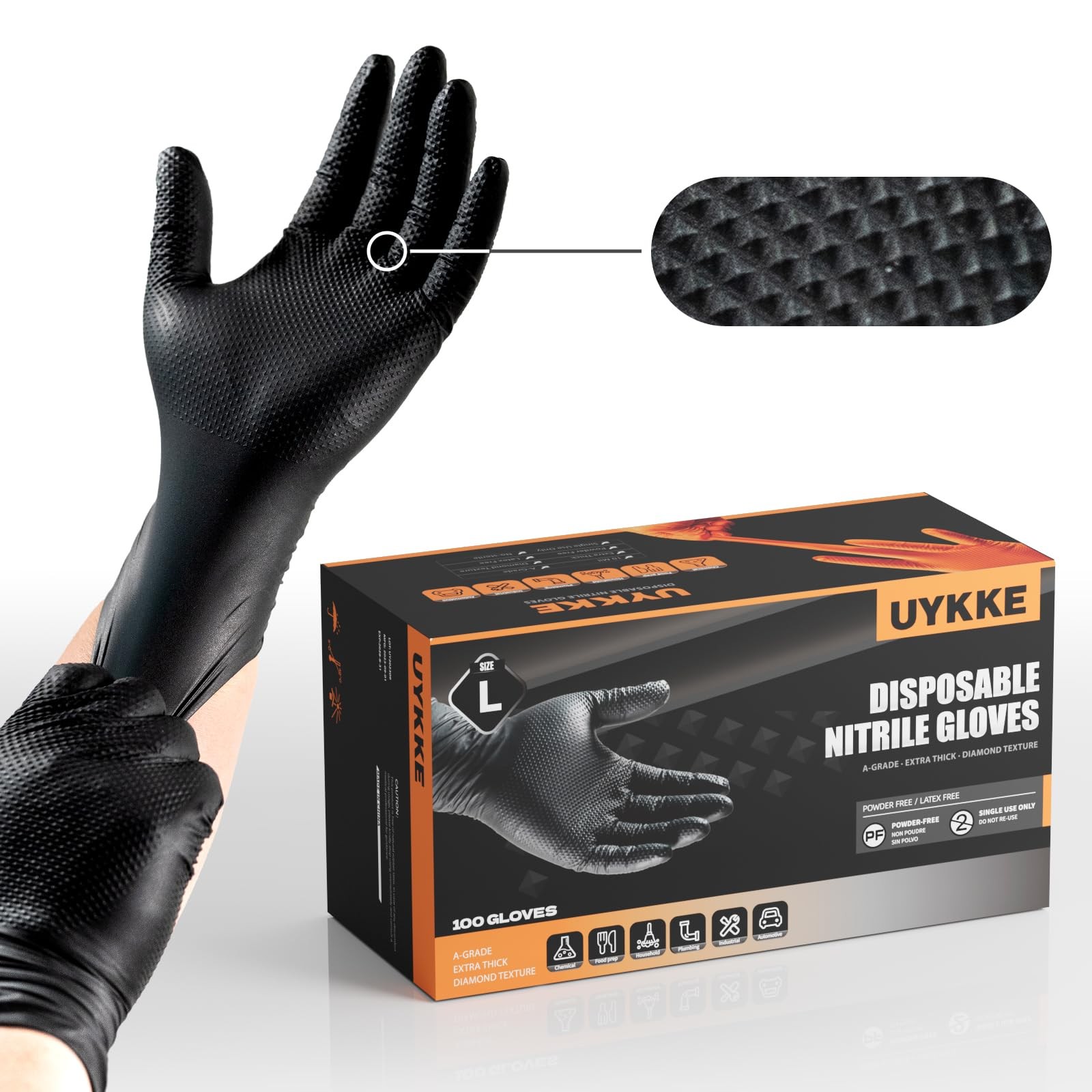 UYKKE 10mil Nitrile Gloves Thick,Industrial Disposable Cooking Gloves with Di…