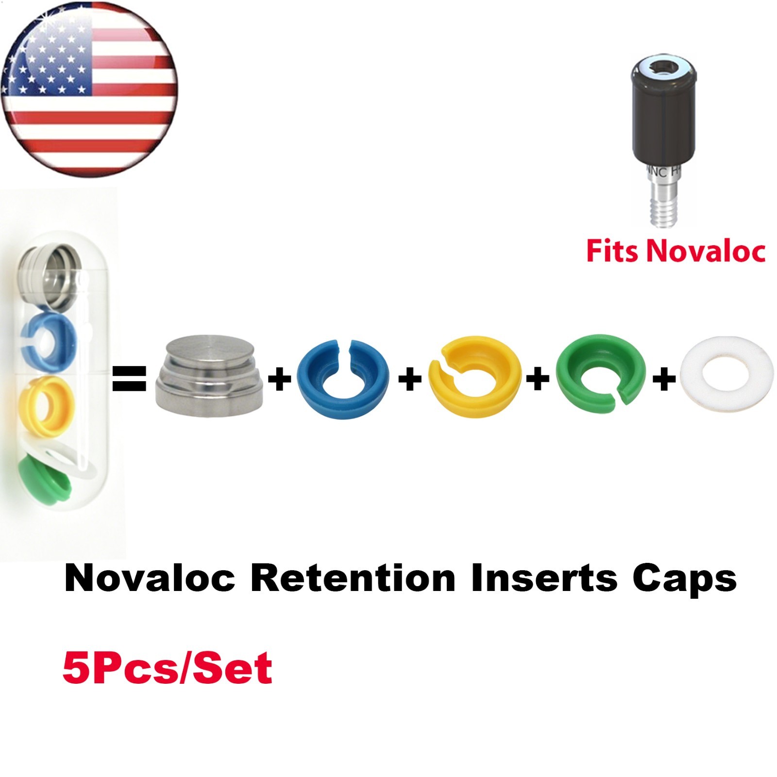 US Dental Novaloc Retention Inserts Caps Kit Processing Package Peek Overdenture