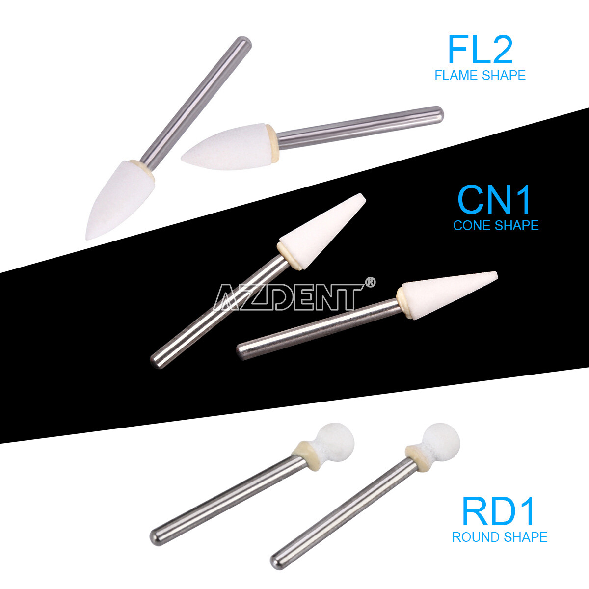 Dental White Stone Aluminum Oxide Polishing Kit FG Burs Round /Cone /Flame Shape