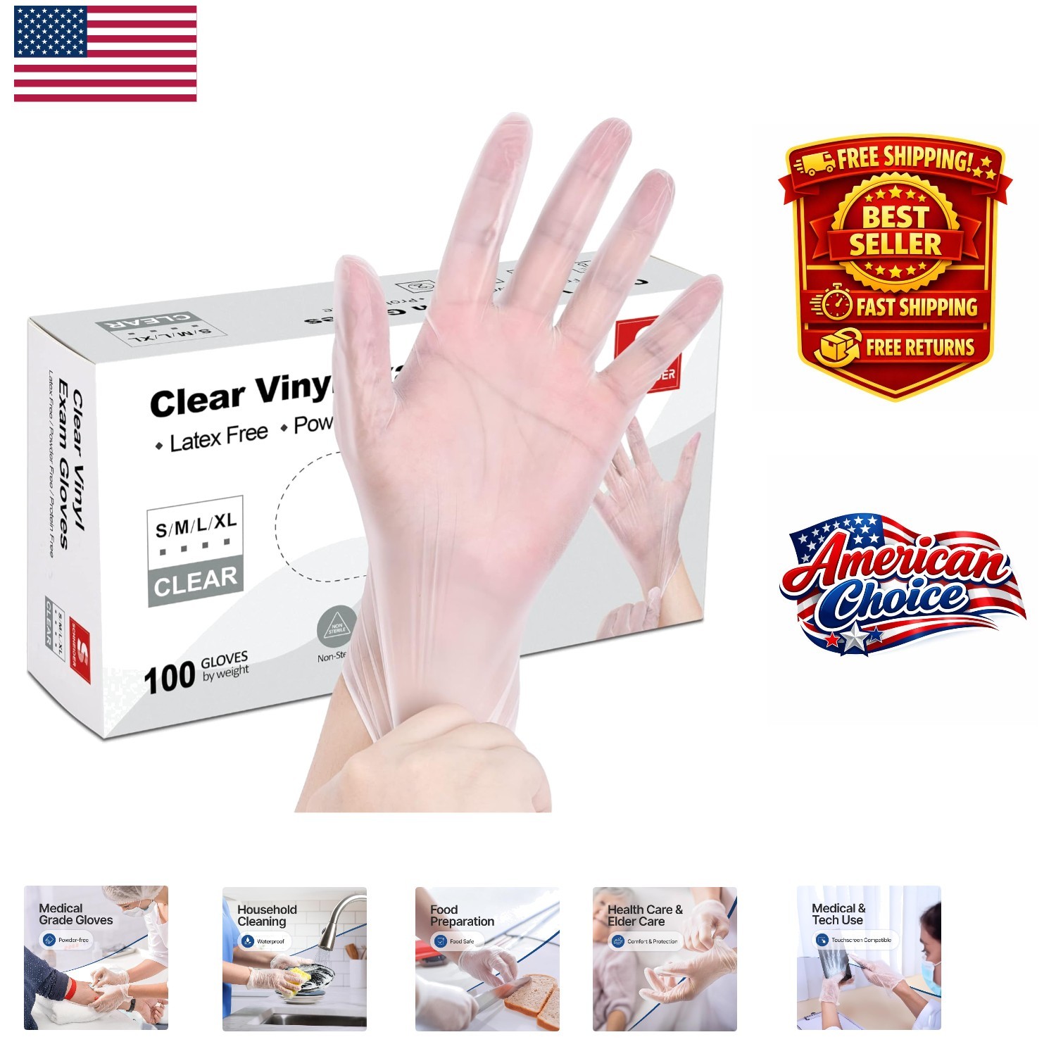 Medium Clear Vinyl Exam Gloves, Medical-Grade, Non-Latex, 4 mil, Hypoallergenic