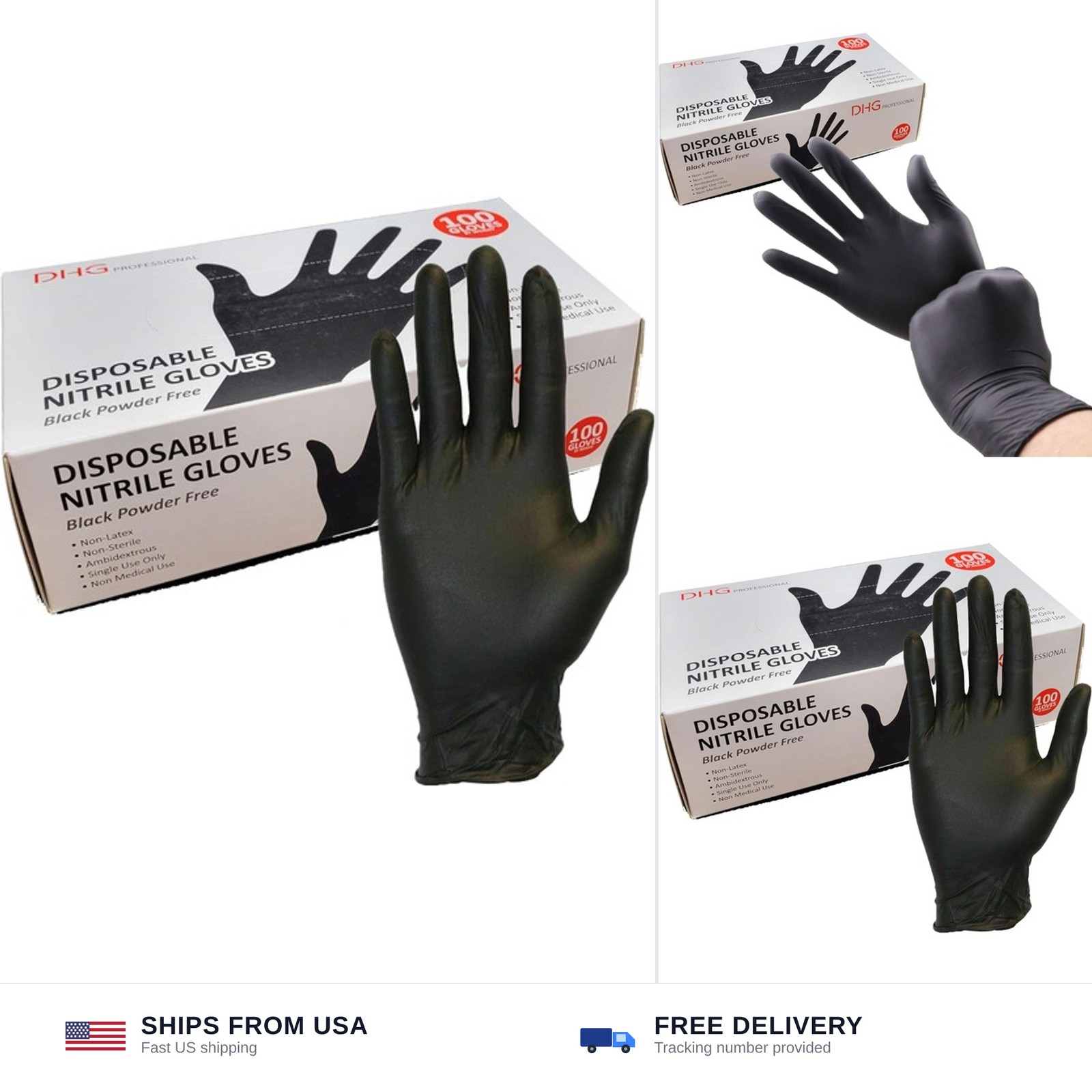 Latex Free Powder Free Black Nitrile Disposable Gloves, Food Handling, Cleani…