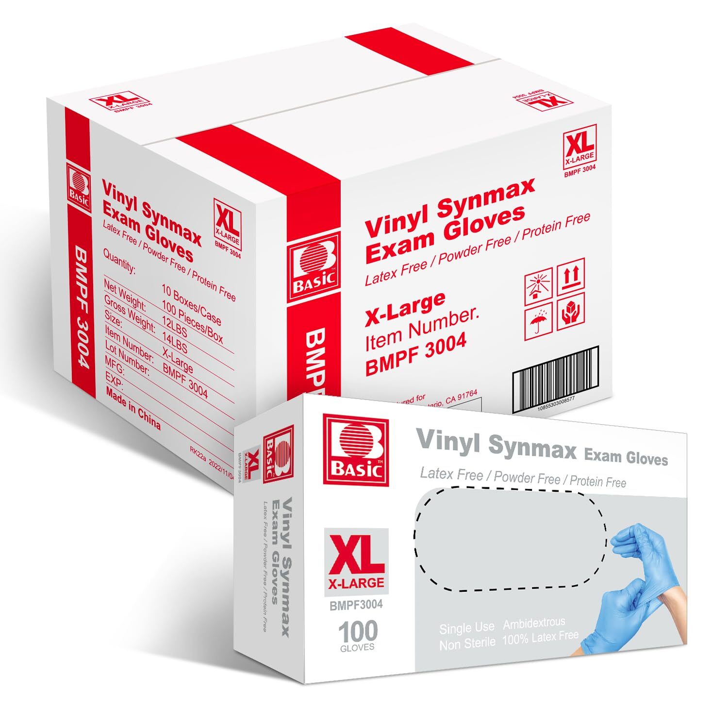 X Large 1000 Pack Blue Latex Free Powder Free Vinyl Protective Gloves