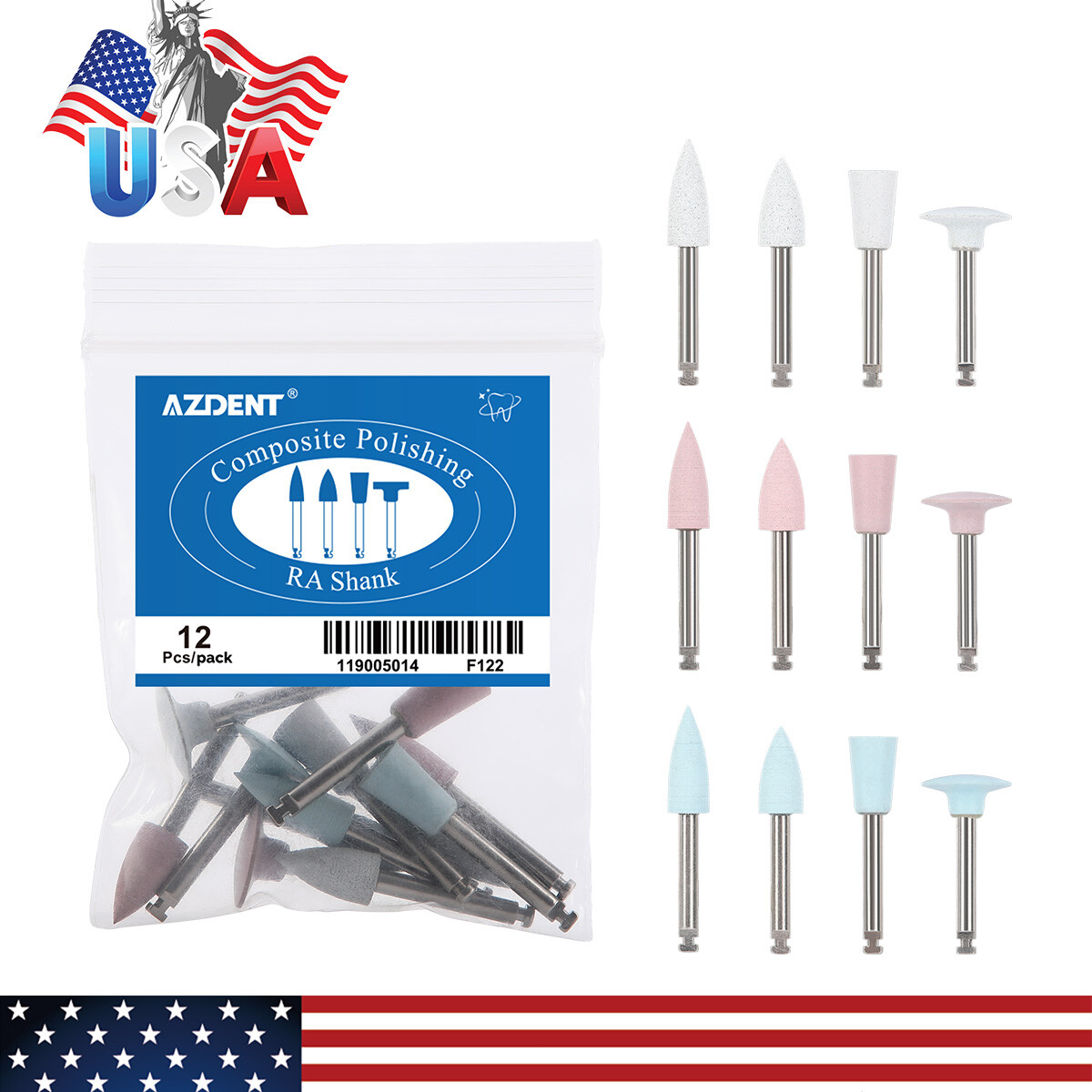 Dental Polishing Kit for Diamond Composite Zirconia RA FG HP Grit Polishers USA