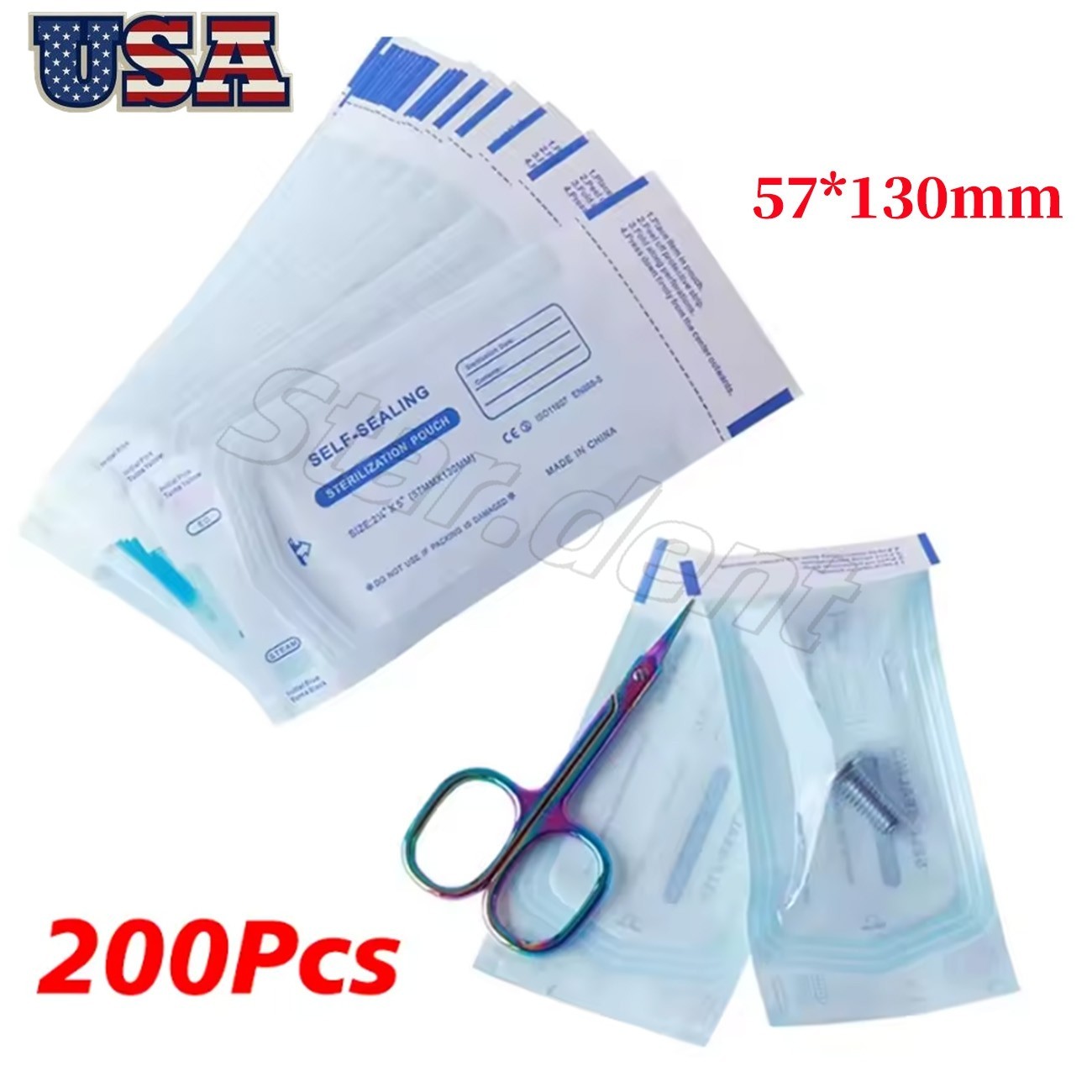 200pc Disposable Self-sealing Sterilization Pouches Bag 57*130mm Sterilizing Bag