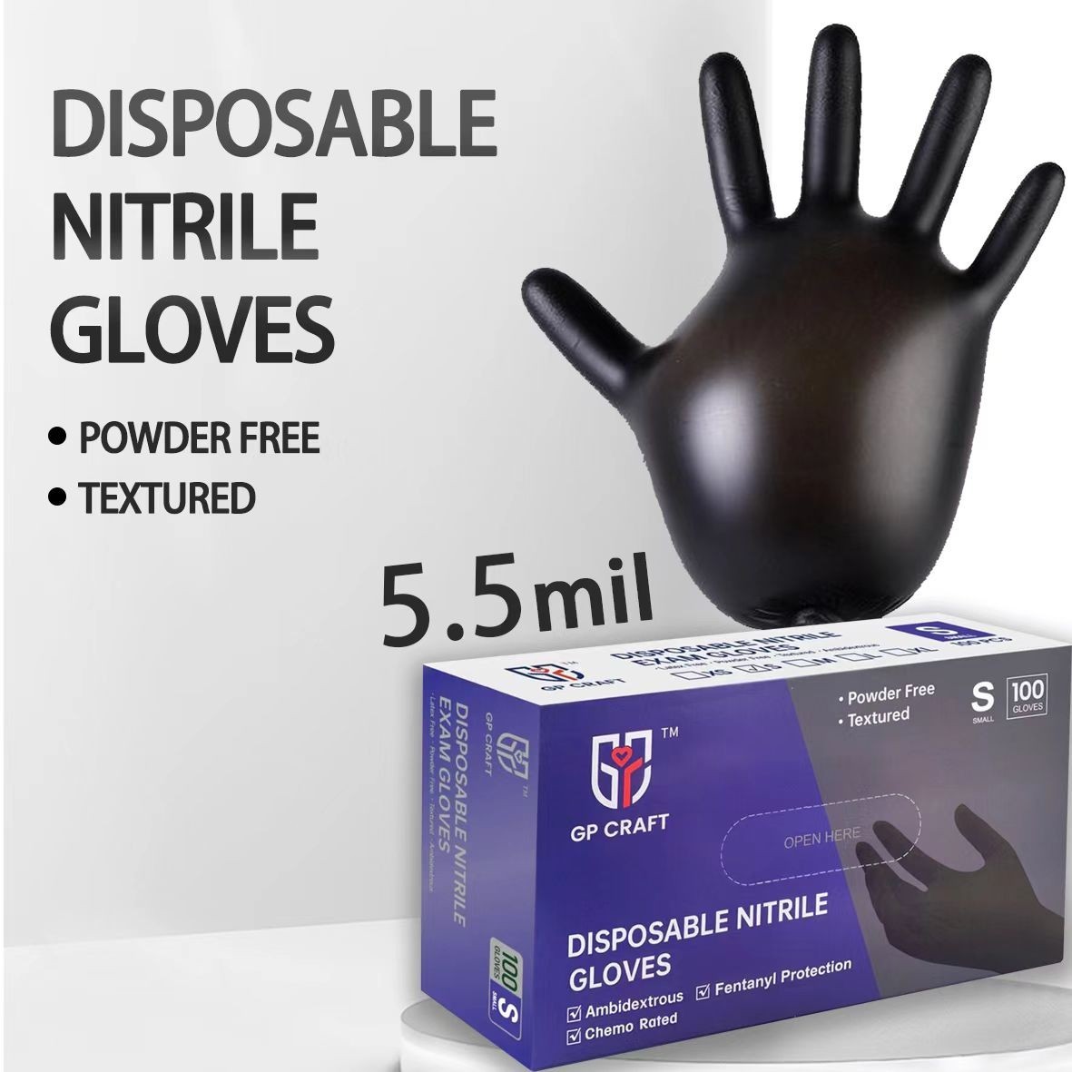 Heavy Duty Black 5.5Mil Nitrile Disposable Gloves 300 Pack – Latex & Powder-Free