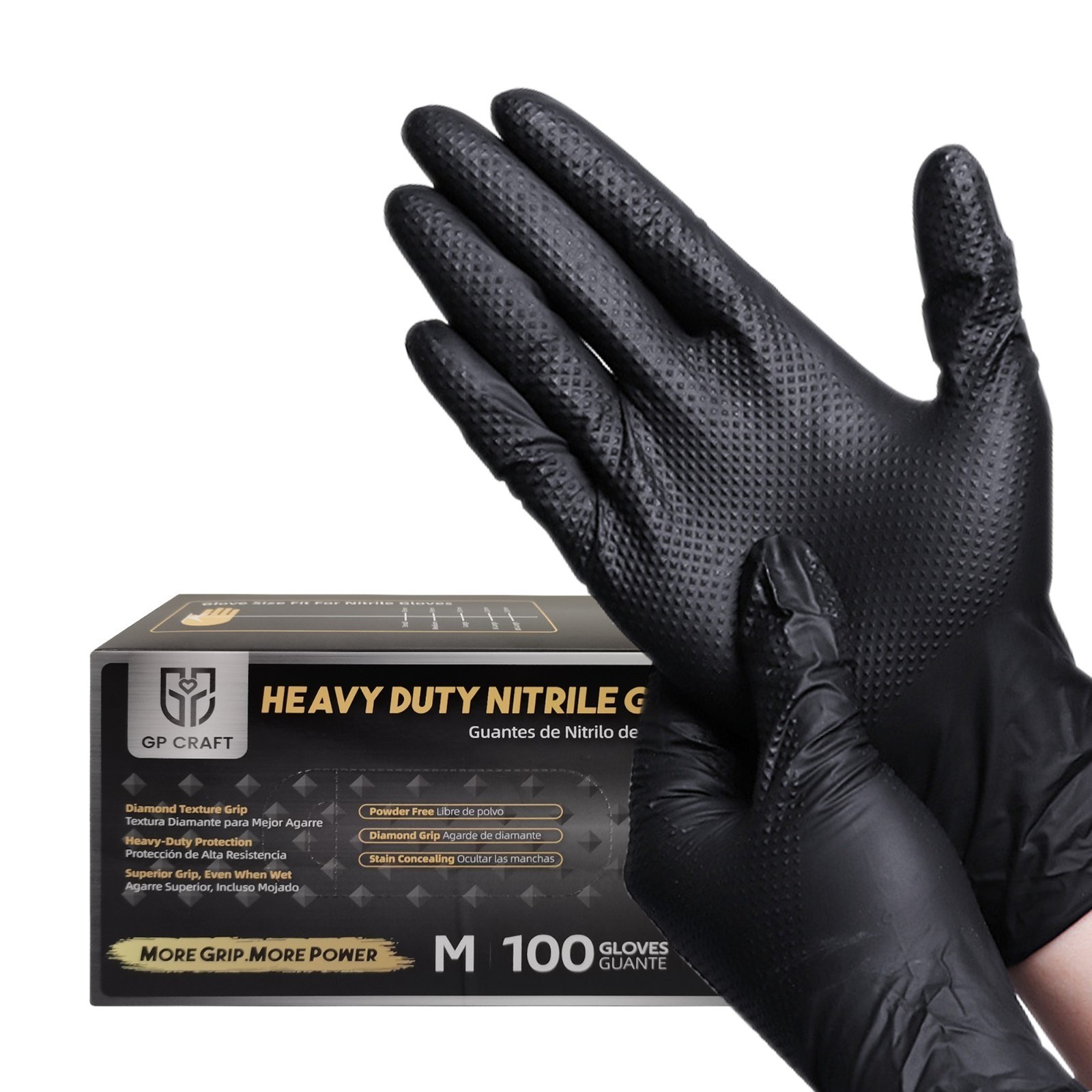 GP Craft Black Nitrile Gloves 8Mil Diamond Grip Disposable Latex-Free 1000/Case