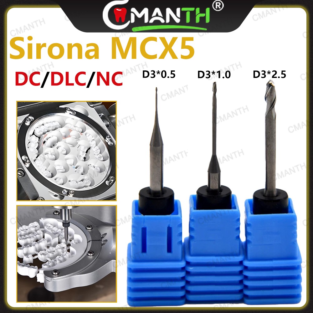 Dental Sirona MCX5 Zirconia Milling Burs DC/DLC/NC Head Diameter 0.5/1.0/2.5mm