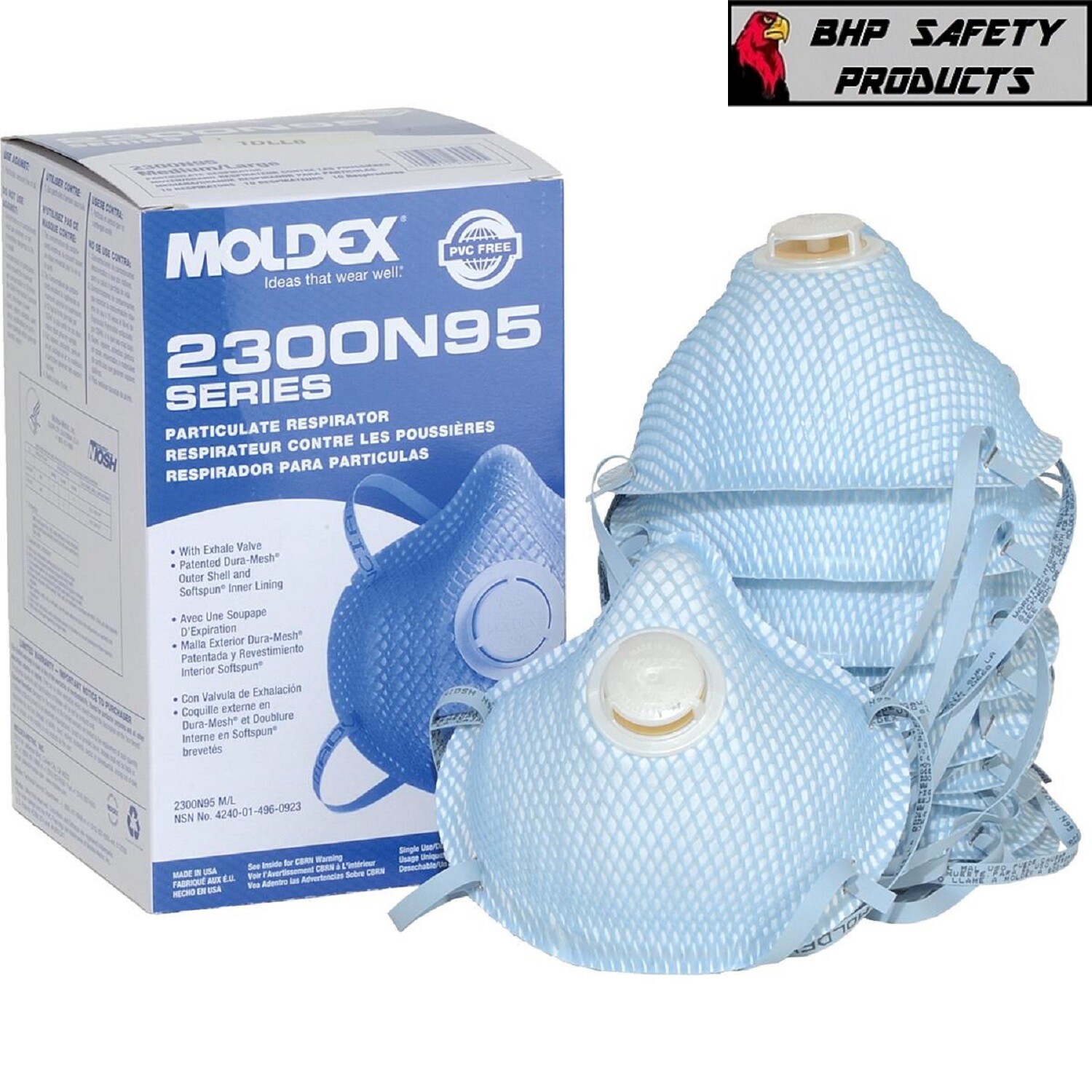 Moldex 2300 N95 Particulate Respirator Mask w/ Breathing Exhalation Valve 10/Box