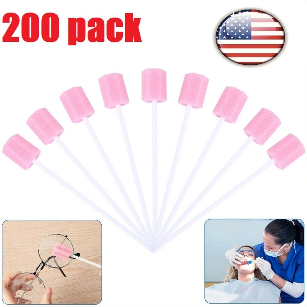 200x Disposable Oral Care Sponge Swabs Tooth Cleaning Mouth Swab With Stick US