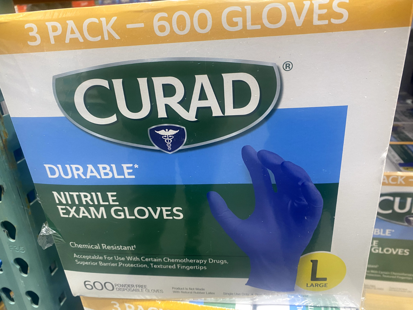 Curad Durable Nitrile Exam Gloves Chemical Resistant 600 Pack Small/Medium/Large