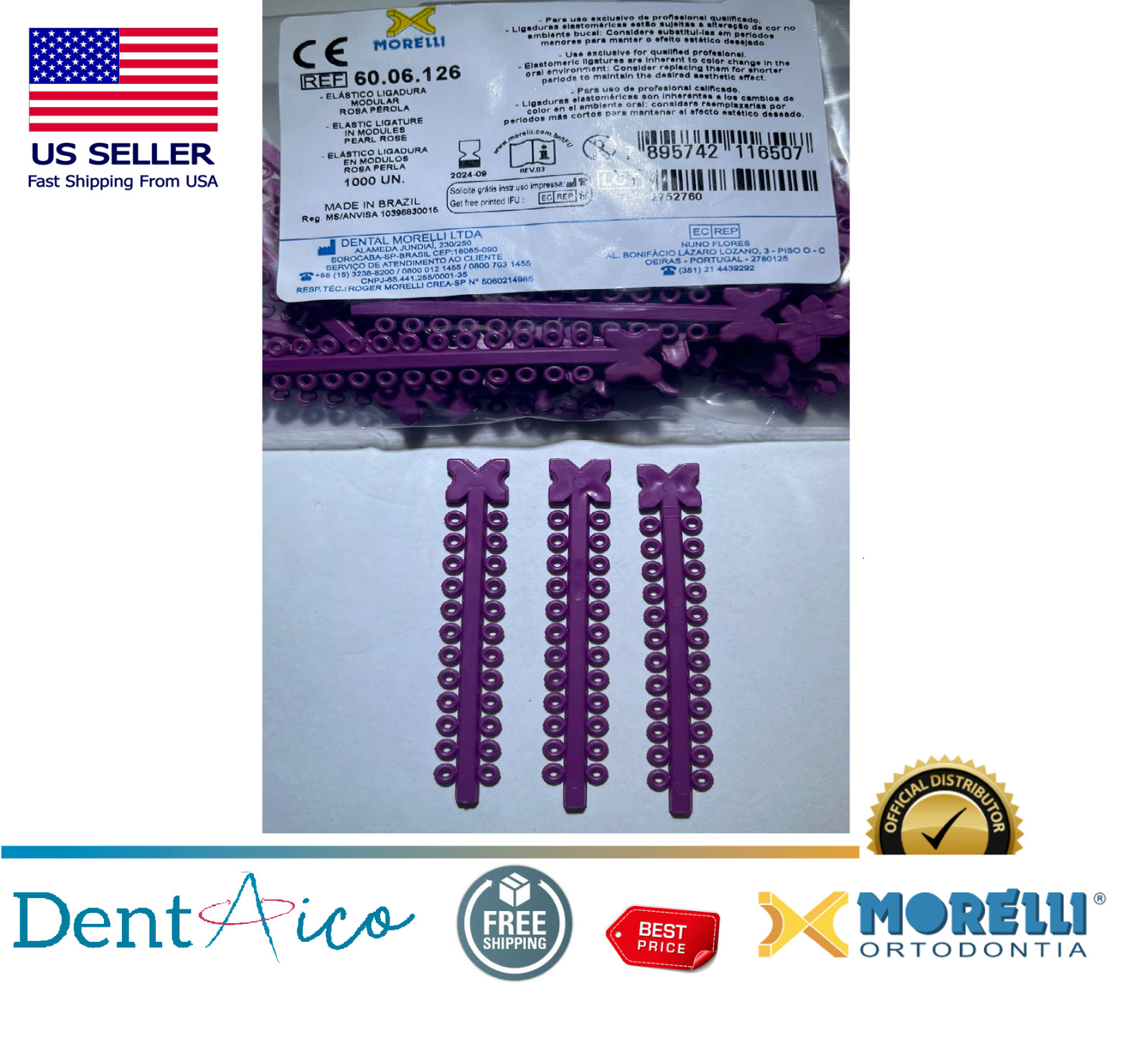 Elastic Ligature in Modules Pearl Rose PAK/1.000UN MORELLI Dental Orthodontic