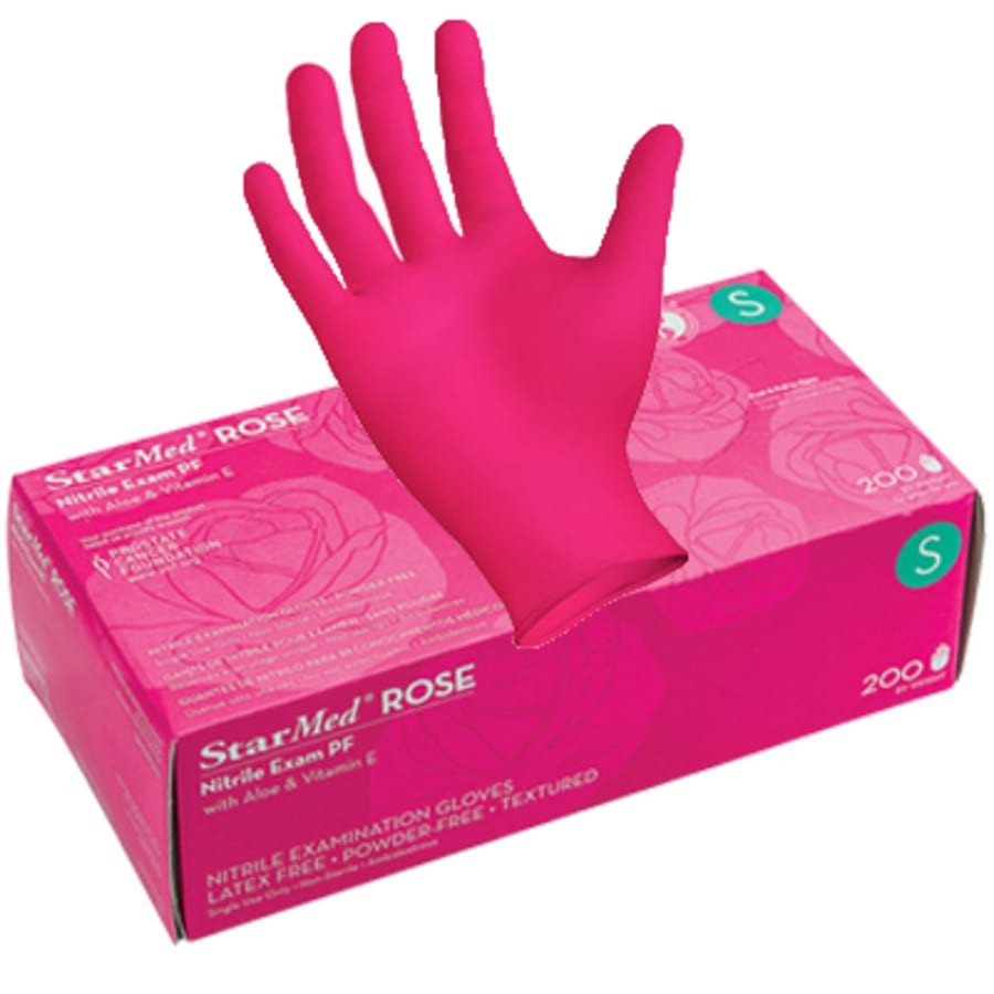 Nitrile Exam Gloves Medium Rose 200/box Aloe Vitamin E Latex Free