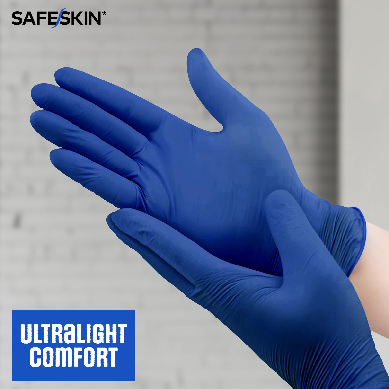 SAFESKIN Ultralight Blue Nitrile Gloves Large 100 Ct Powder Free Latex Free