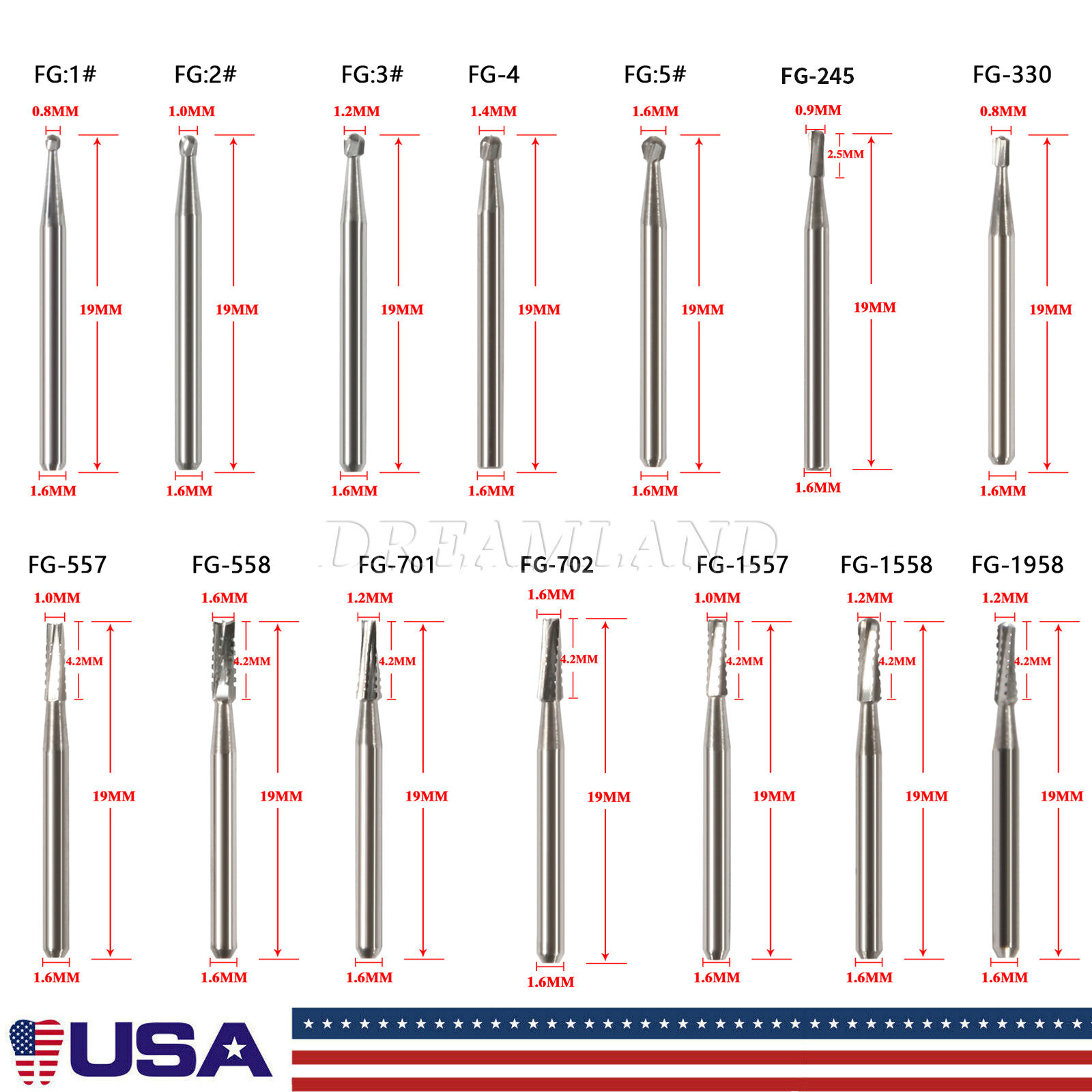Dental Tungsten Carbide Burs Trimming & Finishing &Polishing FG Round High Speed