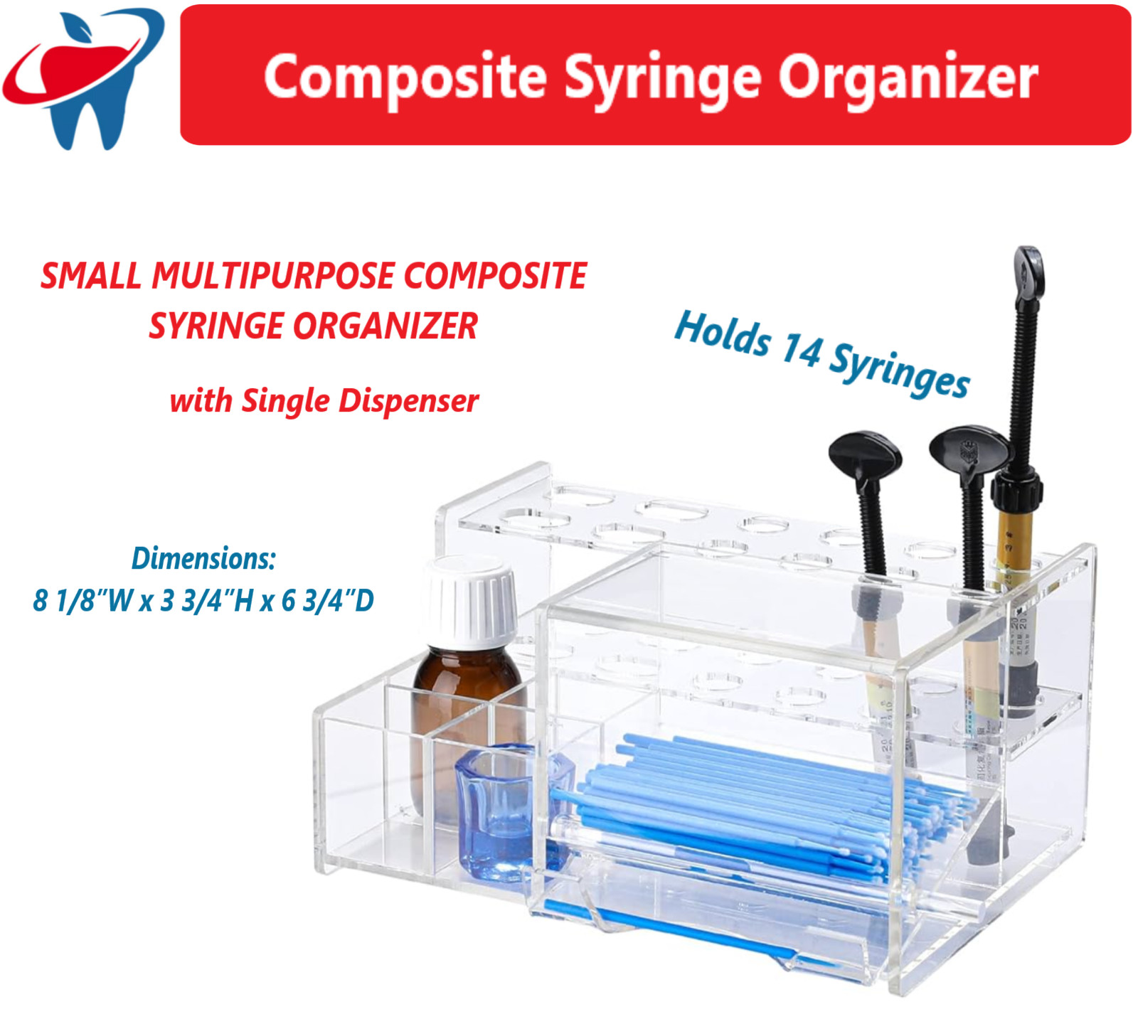 Dental Composite Multipurpose Composite Syringe Organizer -Holds 14 Syringes