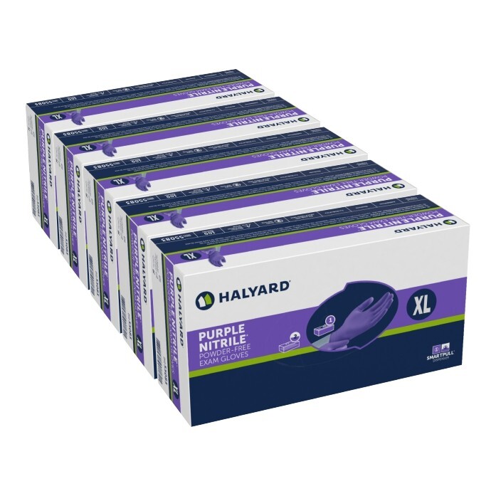 5 BOXES of 100 (500 gloves) X-LARGE Halyard Purple Nitrile Exam Gloves 55084