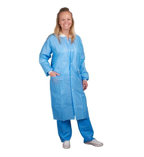 SMS 45 GSM 2 Pockets Lab Coat Disposable Unisex Adult M/L High Quality 20 Pcs