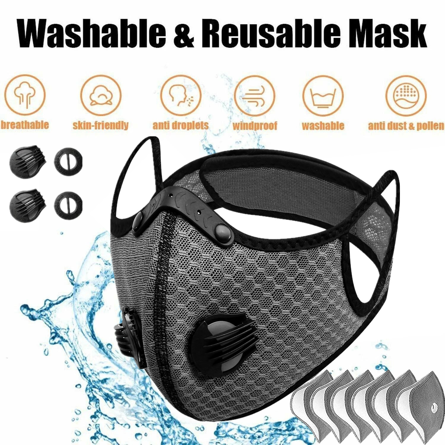Half Face Mask Respirator Filters Washable Reusable Sports Worksite Facepiece
