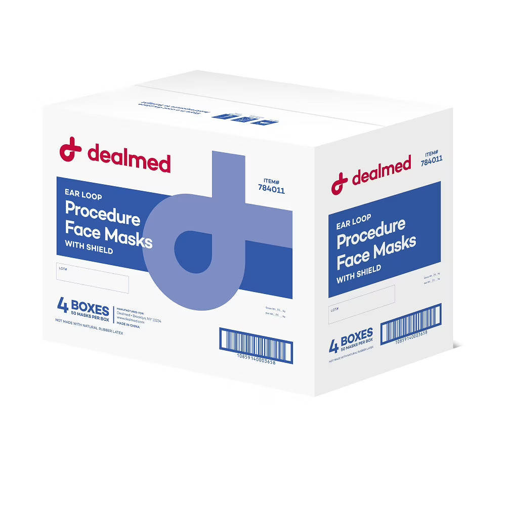 Dealmed Procedure Face Mask with Ear Loop and Shield | Blue | Box of 50 (Case of