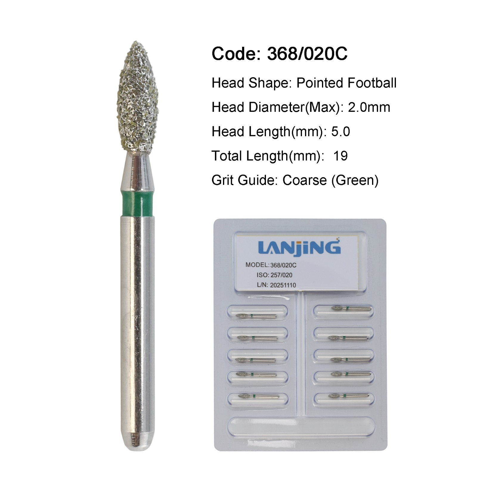Dental Burs Diamond FG Football 368/020C 368/020F Coarse Fine Grit High Speed