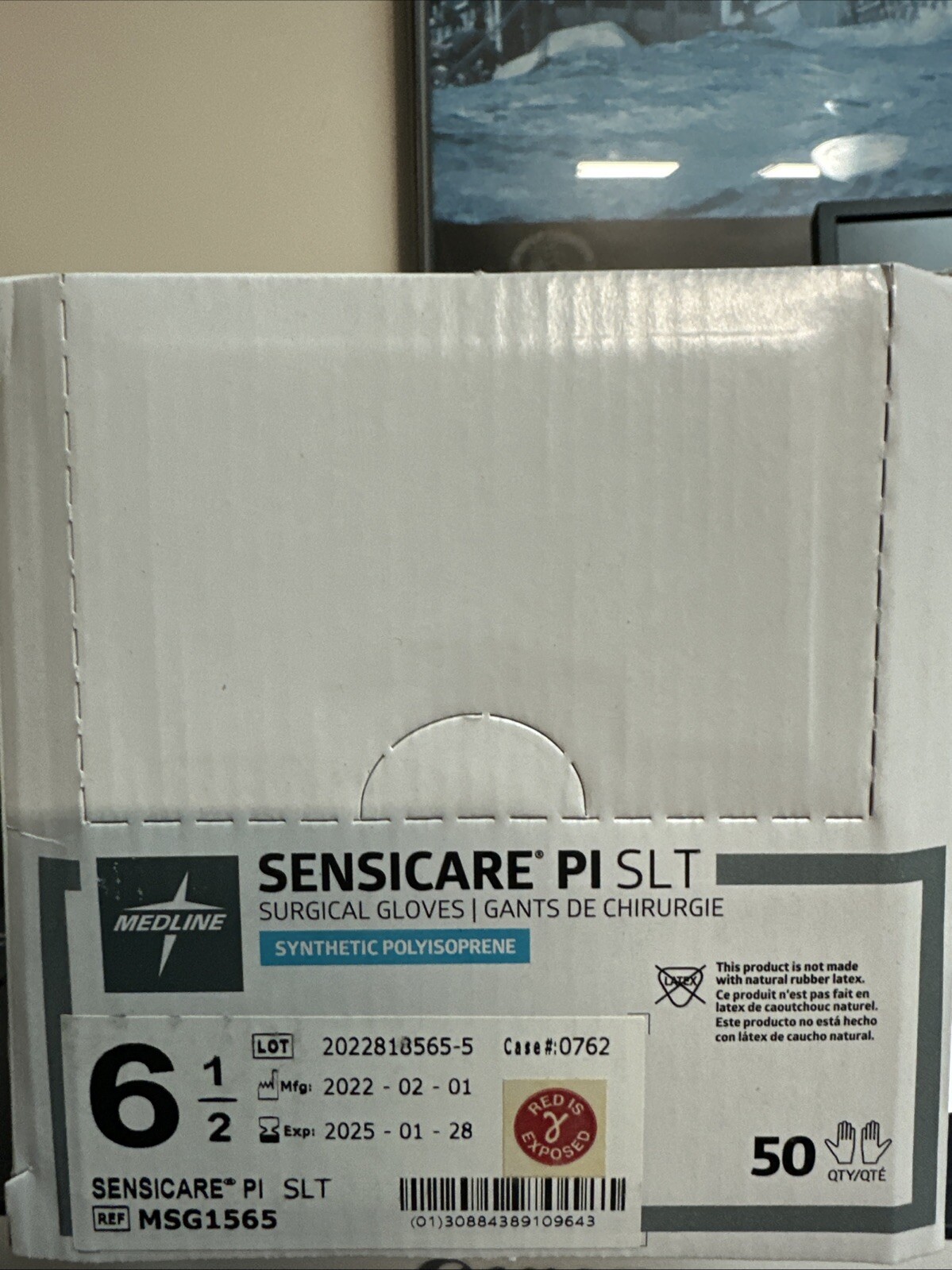 SURGICAL Gloves – Sensicare PI SLT, Size 6.5 Medline MSG1565, 50 PAIRS/Box.