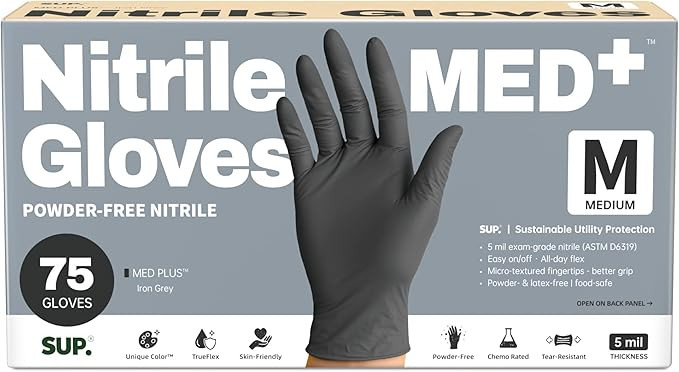 Disposable Nitrile Gloves 5 Mil Black Powder-Free Medical Food Safe Exam Gloves