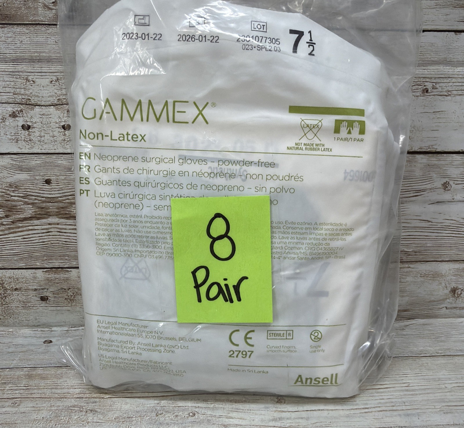 Gammex Non-Latex Surgical Glove Neoprene Sterile *8 PAIR* Size: 7.5 *See Date*