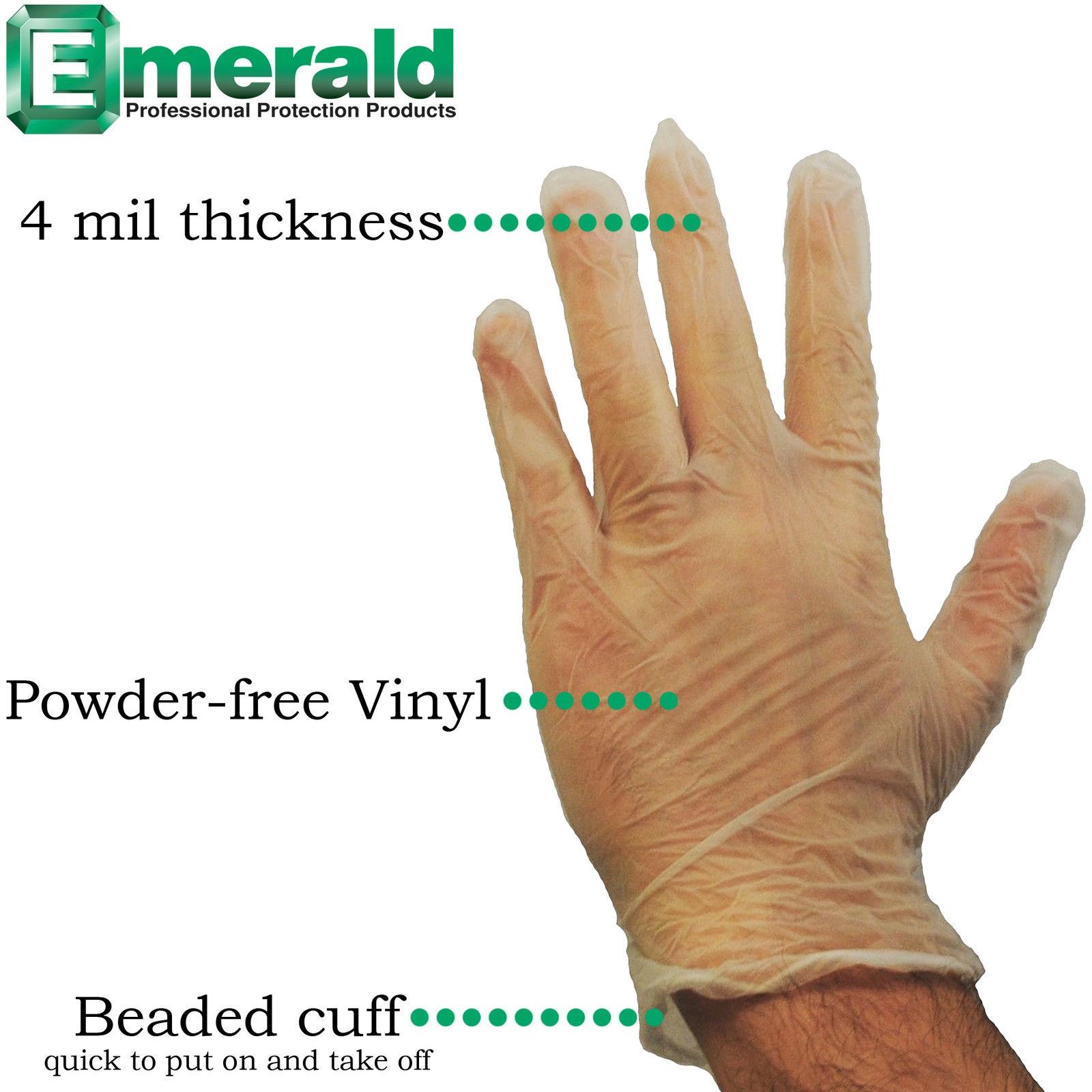 Emerald Shannon 1,000 Count SIZE MEDIUM Powder-Free Vinyl Gloves – 4 Mil
