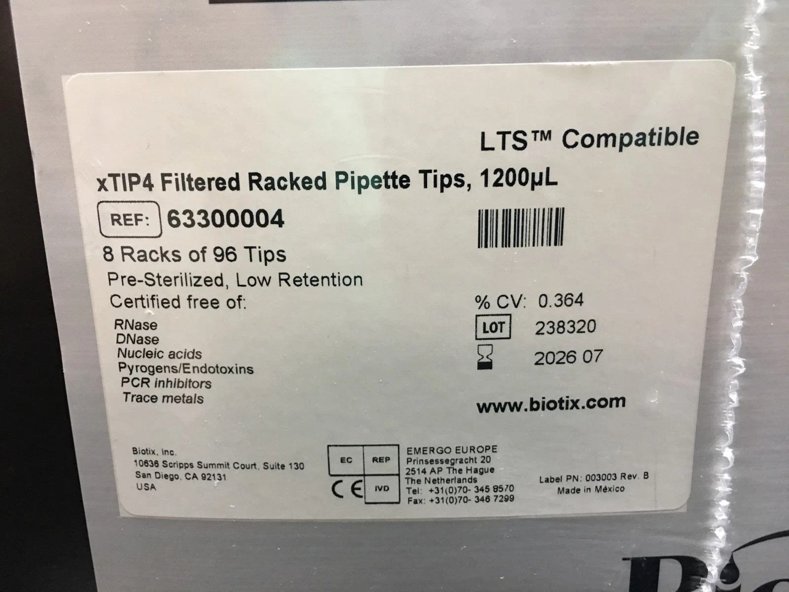Biotix REF 63300004 xTIP4 LTS Compatible Filtered Racked Pipette Tips 1200uL