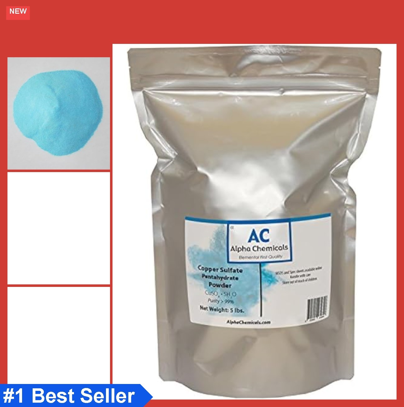 Powder Copper Sulfate Pentahydrate 25.2 Percent Cu 5 Pounds Crystal Growing